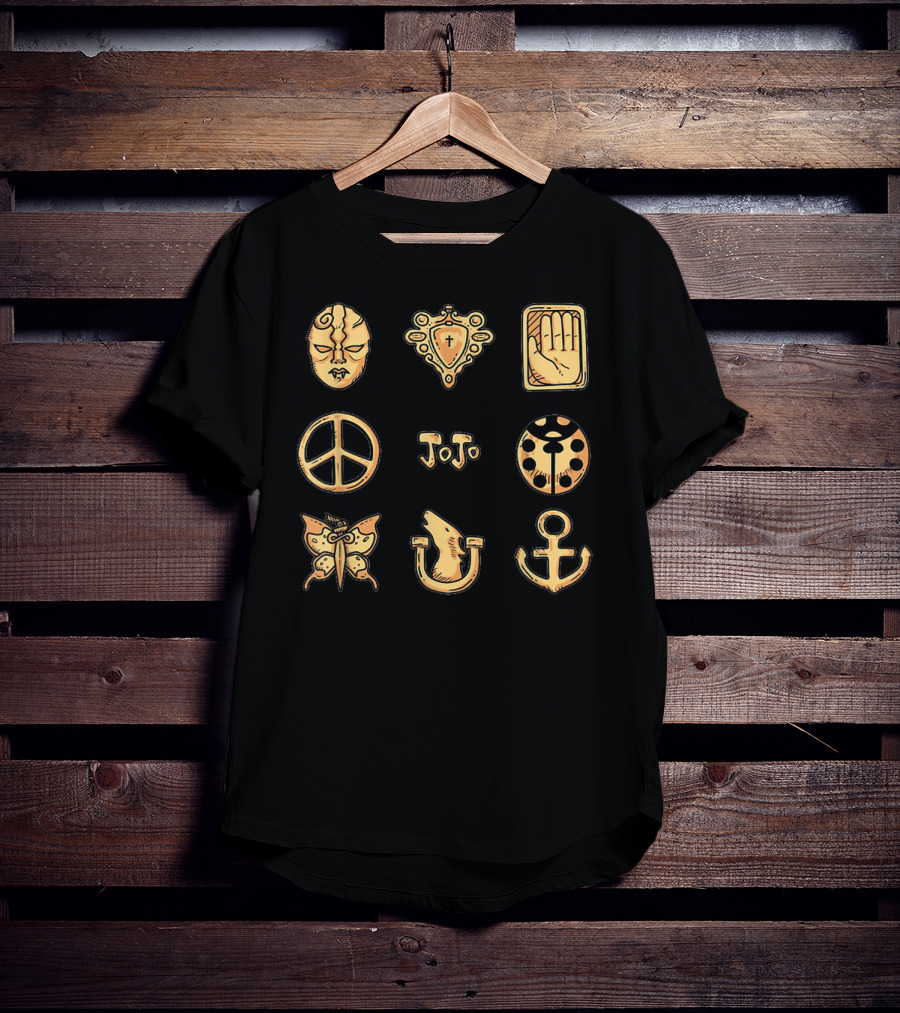 JoJo's Bizarre Adventure Symbols JoJo Peace Mask Anchor Butterfly Hand T-Shirt