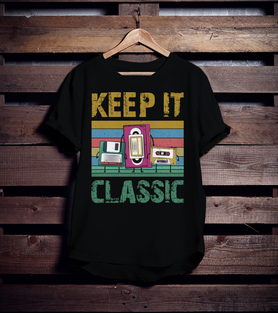 Keep It Classic 90s Throwback Old Technology Cassette VHS Diskette Fun Retro Vibes T-Shirt