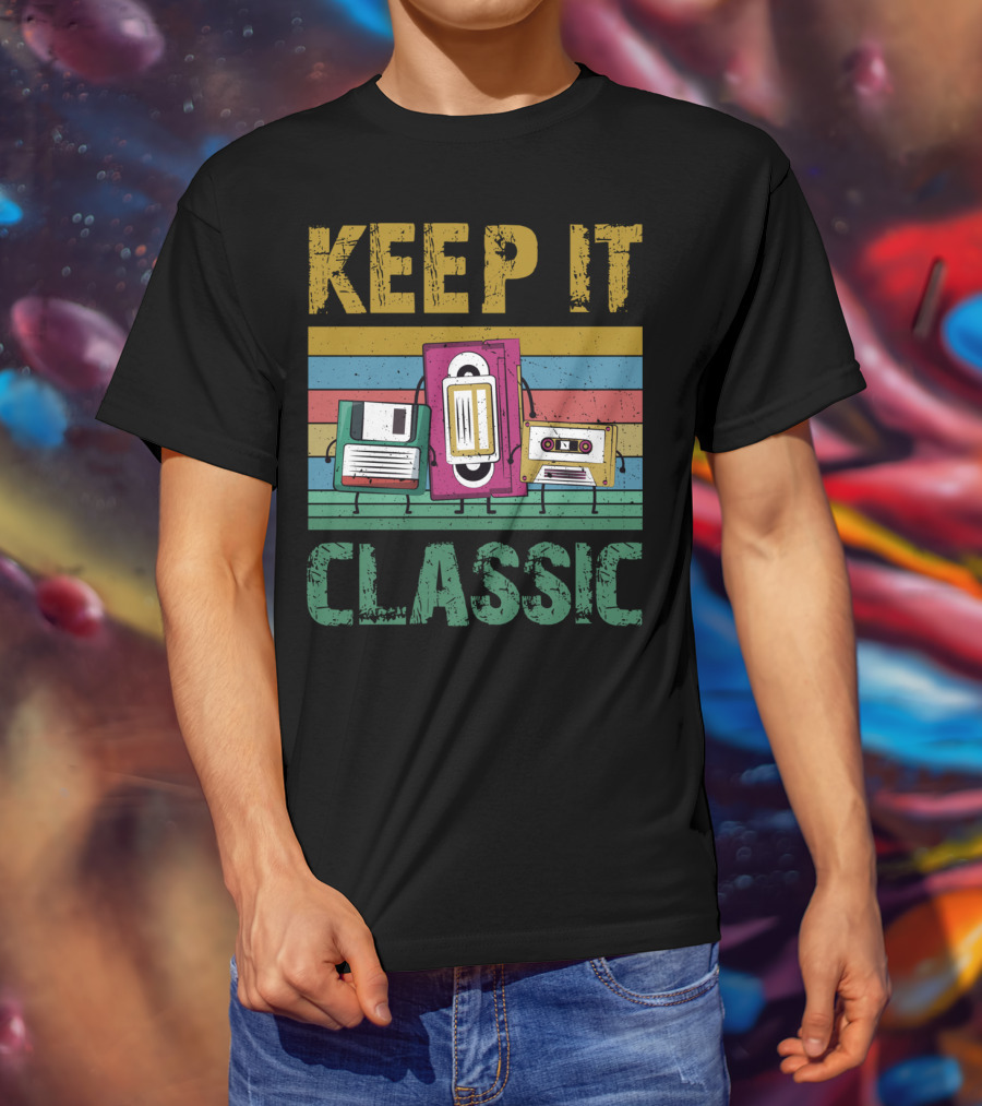 Keep It Classic 90s Throwback Old Technology Cassette VHS Diskette Fun Retro Vibes T-Shirt