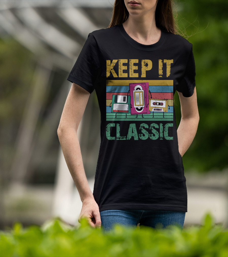 Keep It Classic 90s Throwback Old Technology Cassette VHS Diskette Fun Retro Vibes T-Shirt