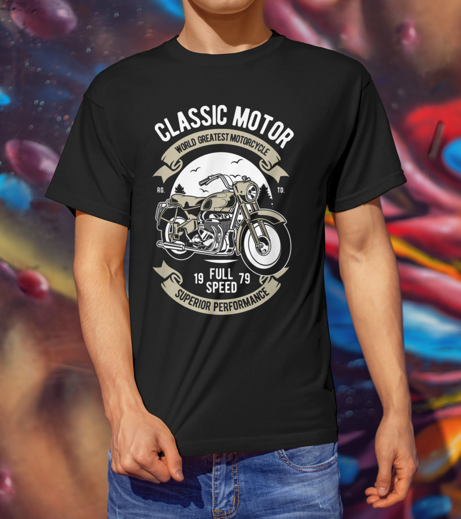 Classic Motor World Greatest Motorcycle Full Speed 1979 Superior Performance Men's Biker Motorcycle Bike T-Shirt