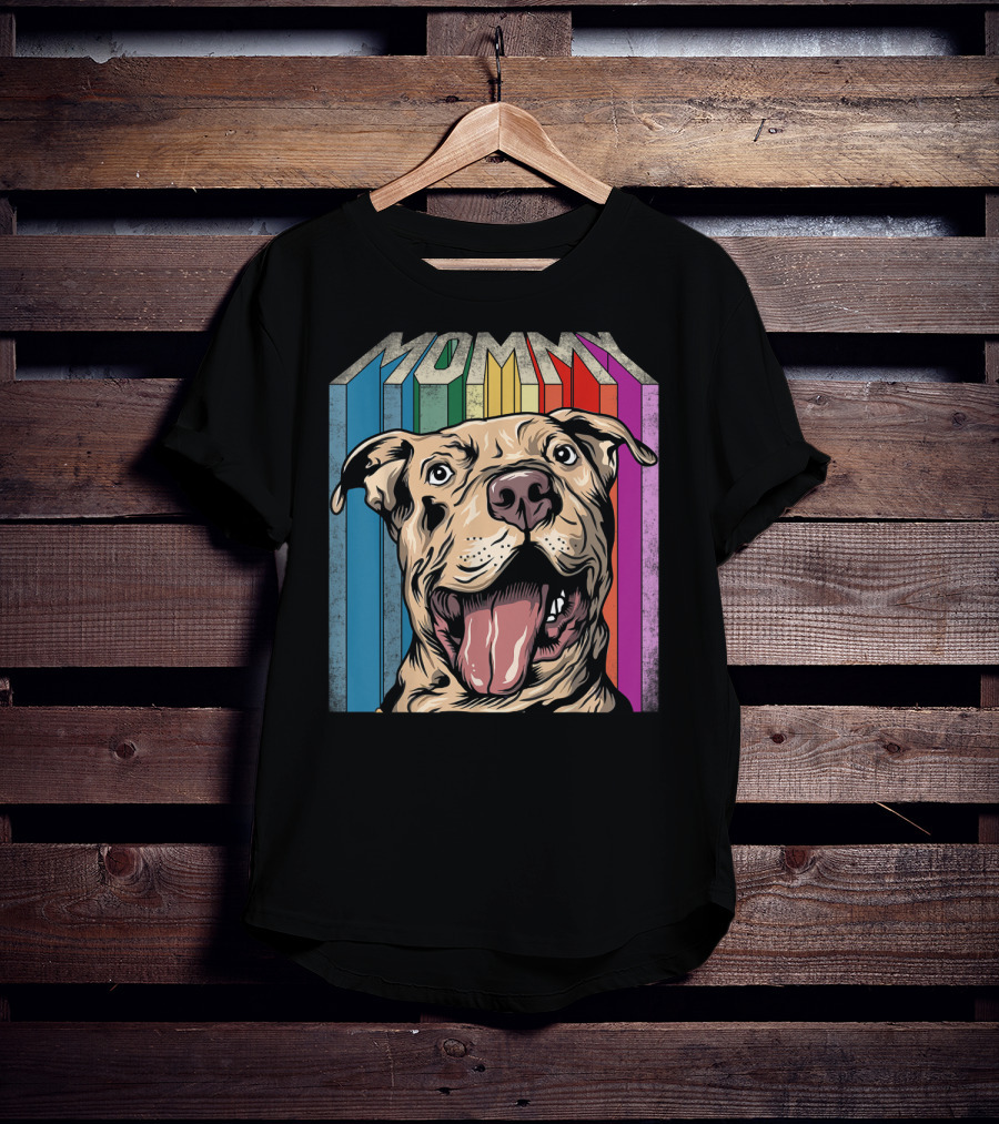 Mommy Pitbull Dog Retro Colorful Stripes T-Shirt