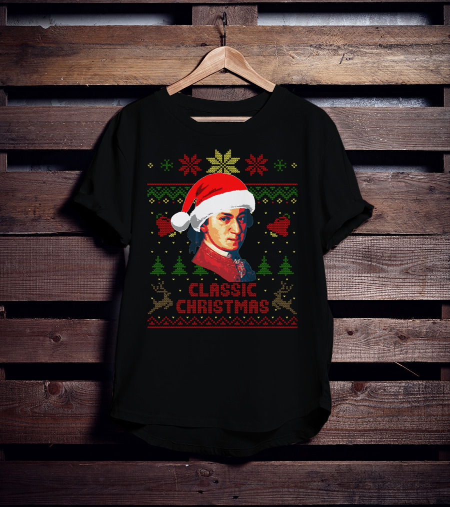 Classic Christmas Mozart Santa Hat T-Shirt