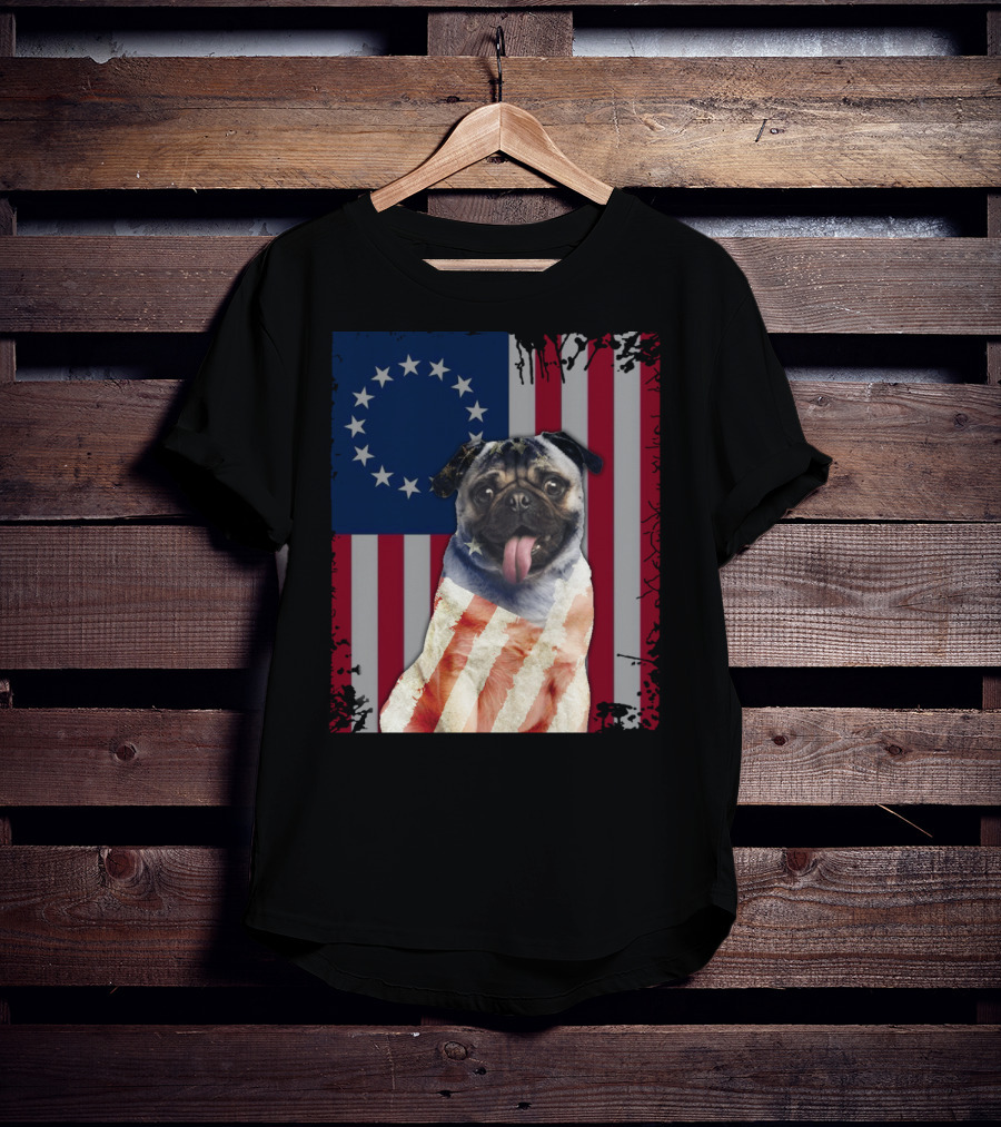 Pug Betsy Ross American Flag Costume Patriotic US Flag T-Shirt