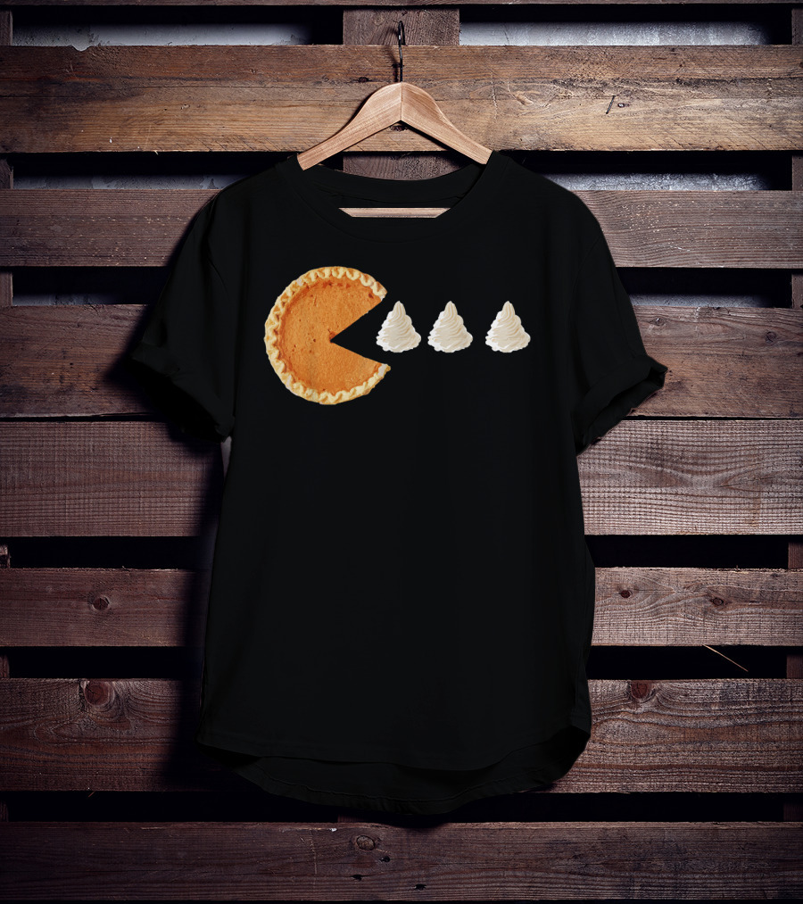 Pumpkin Piece Thanksgiving Day Video Game Pie Whipped Cream Chase T-Shirt