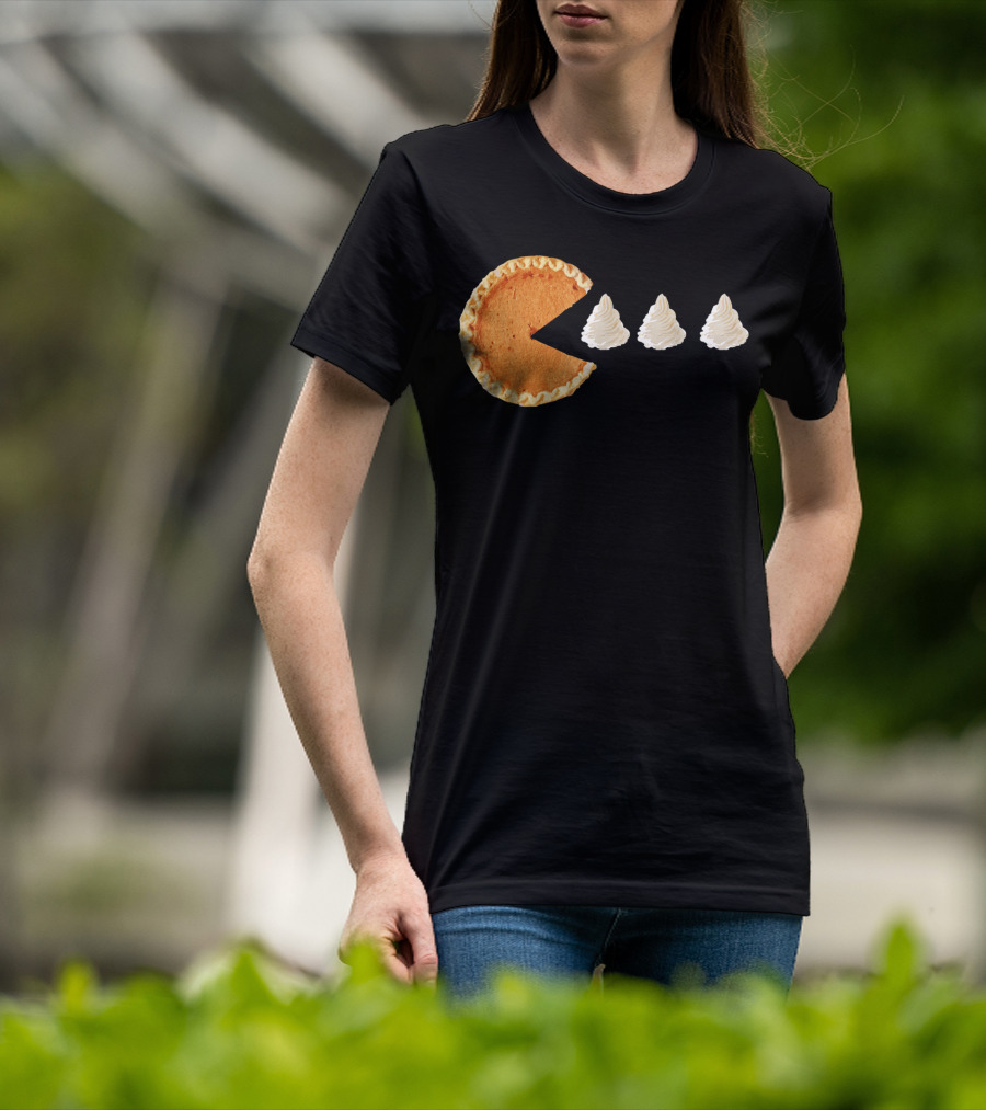 Pumpkin Piece Thanksgiving Day Video Game Pie Whipped Cream Chase T-Shirt