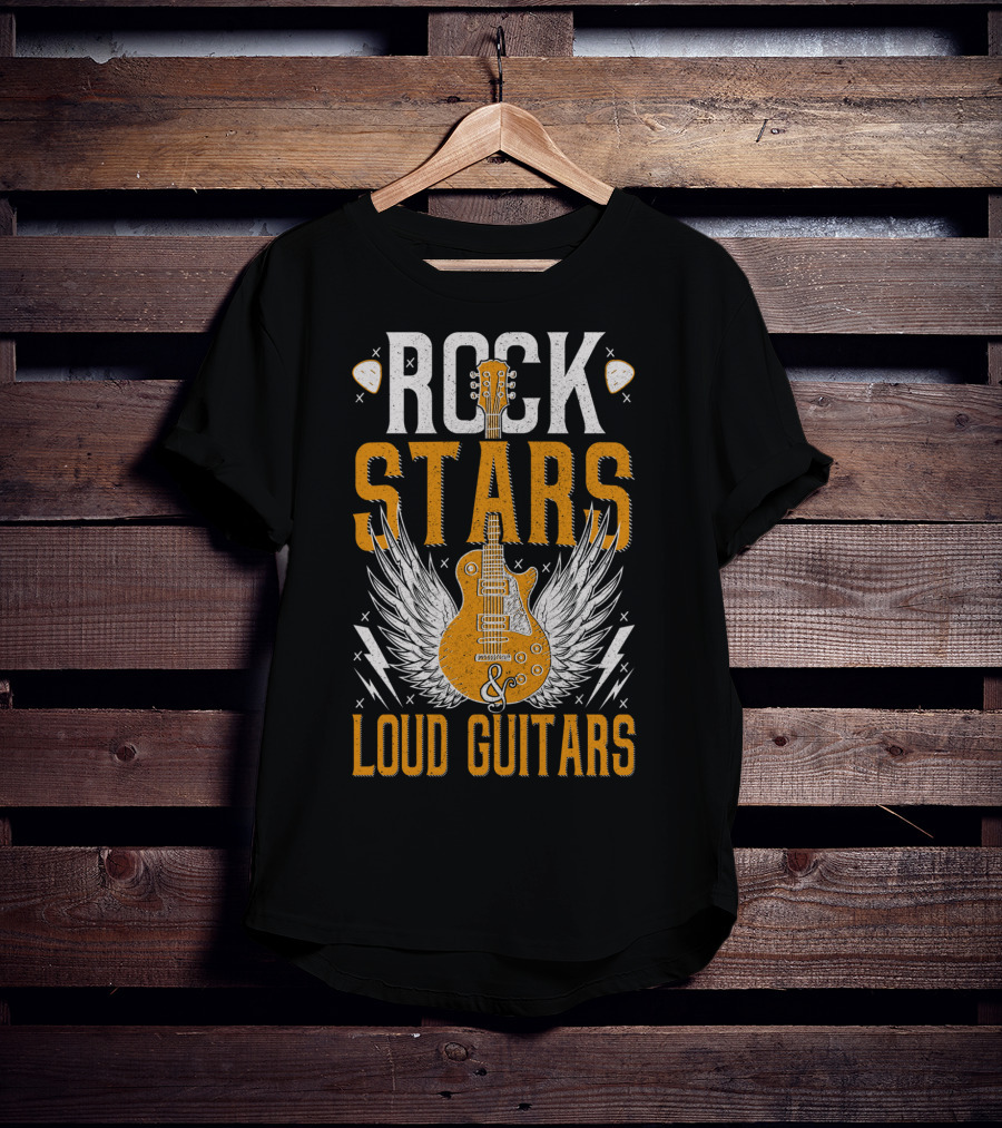Rock Stars And Loud Guitars Vintage Classic Wings Electric Guitar T-Shirt