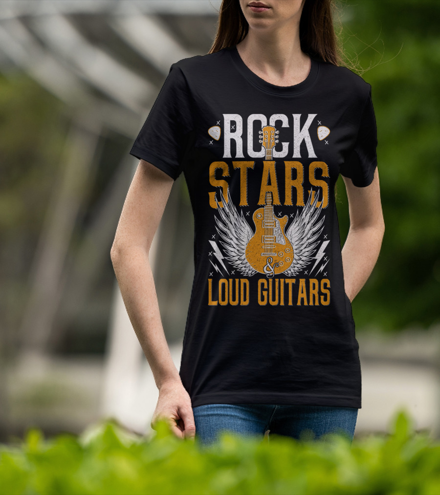 Rock Stars And Loud Guitars Vintage Classic Wings Electric Guitar T-Shirt