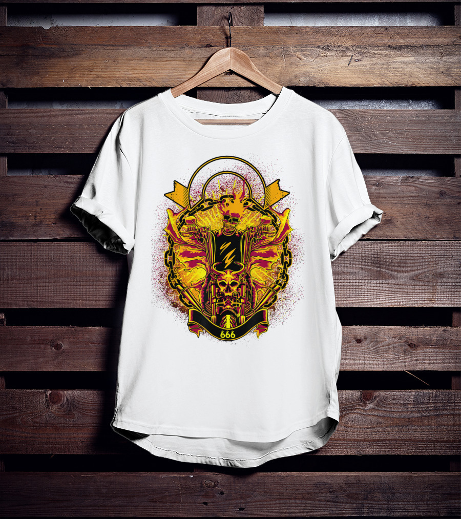 Skull Rider 666 Motorcycle Classic Rock Vintage Blaze T-Shirt