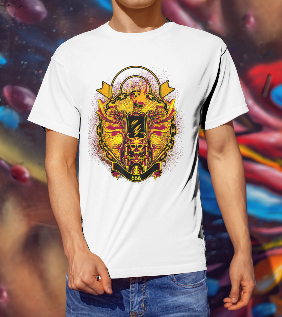 Skull Rider 666 Motorcycle Classic Rock Vintage Blaze T-Shirt