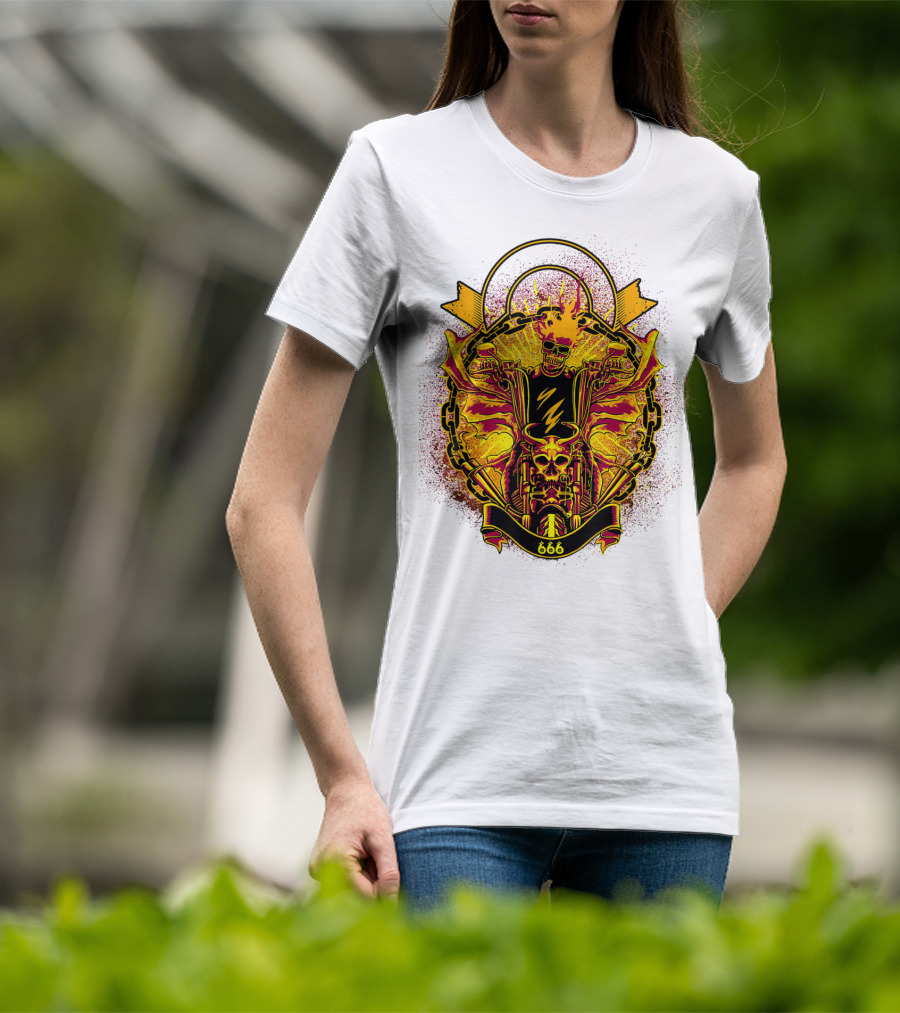 Skull Rider 666 Motorcycle Classic Rock Vintage Blaze T-Shirt