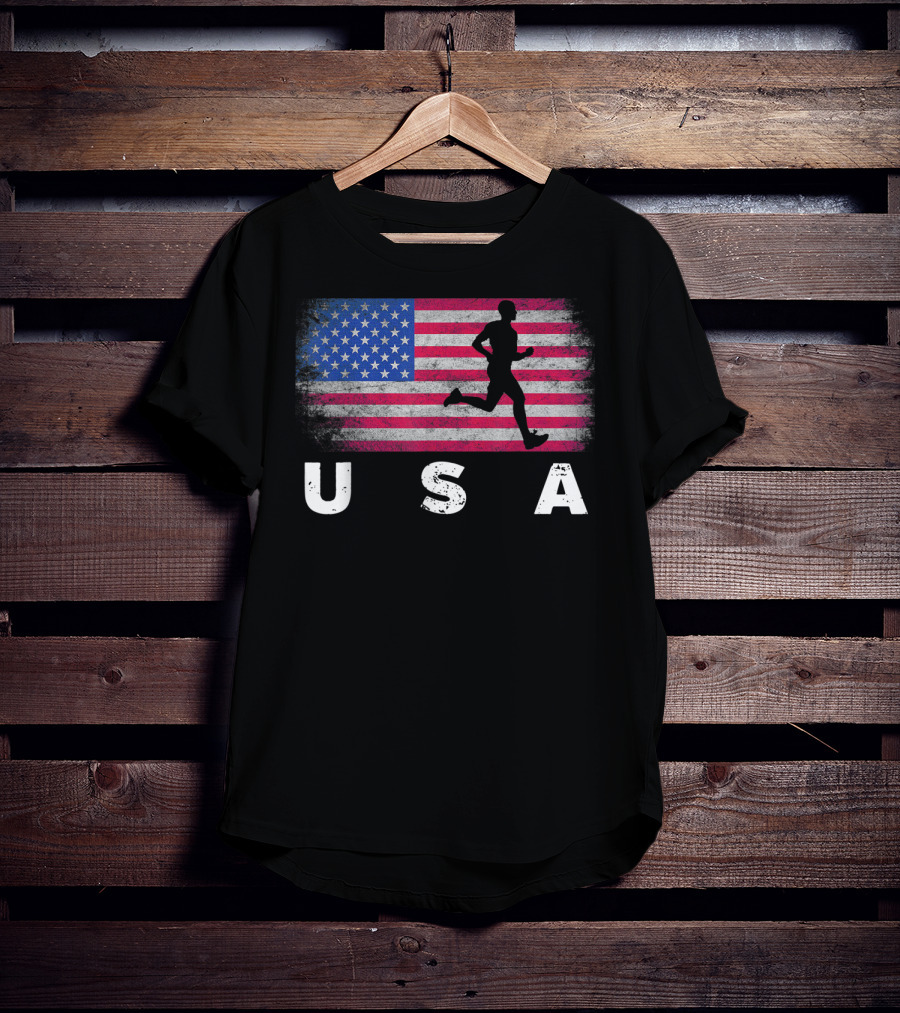 USA American Flag Track Field Running T-Shirt