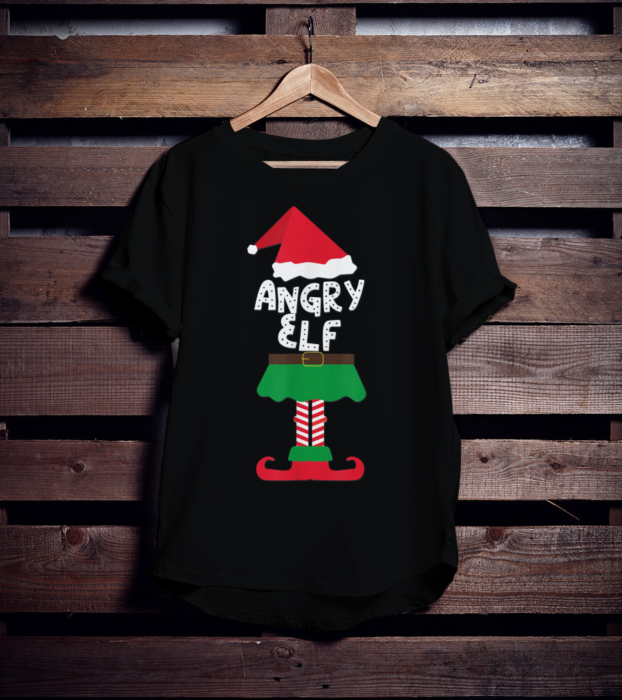 Angry Elf Santa Hat And Costume Family Matching Kids Holiday T-Shirt