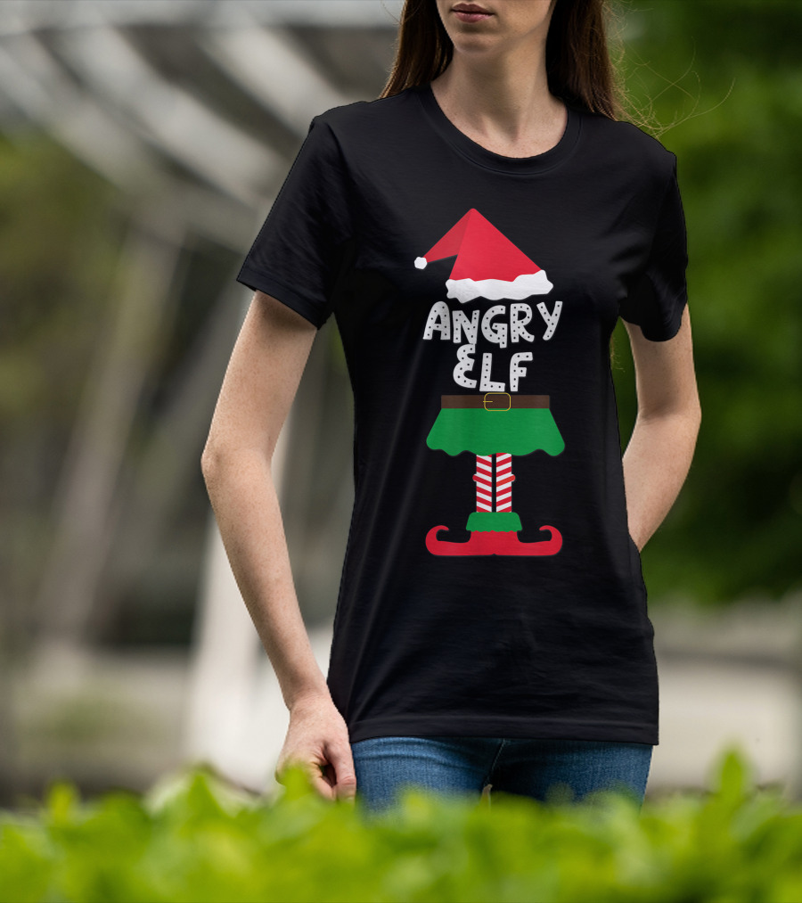 Angry Elf Santa Hat And Costume Family Matching Kids Holiday T-Shirt