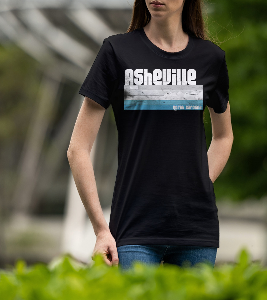 Asheville North Carolina Blue Ridge Mountains Retro Stripes T-Shirt