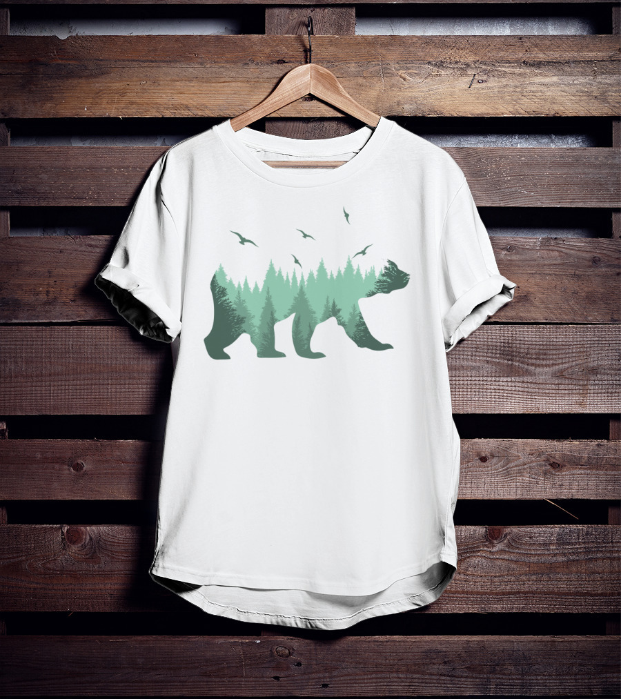 Bear Forest Silhouette With Trees And Eagles In The Woods T-Shirt