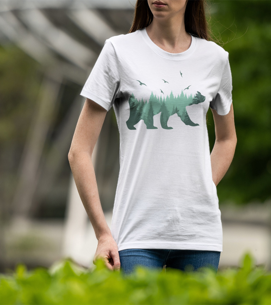Bear Forest Silhouette With Trees And Eagles In The Woods T-Shirt