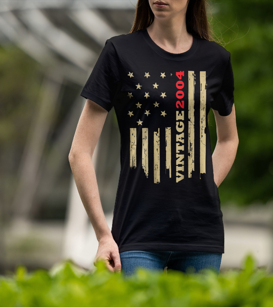 Vintage 2004 American Flag Birthday Gift T-Shirt