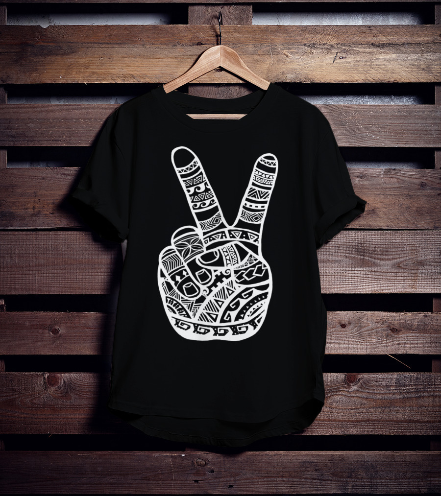 Boho Tiki Tattoo Polynesian Peace Sign Hand T-Shirt