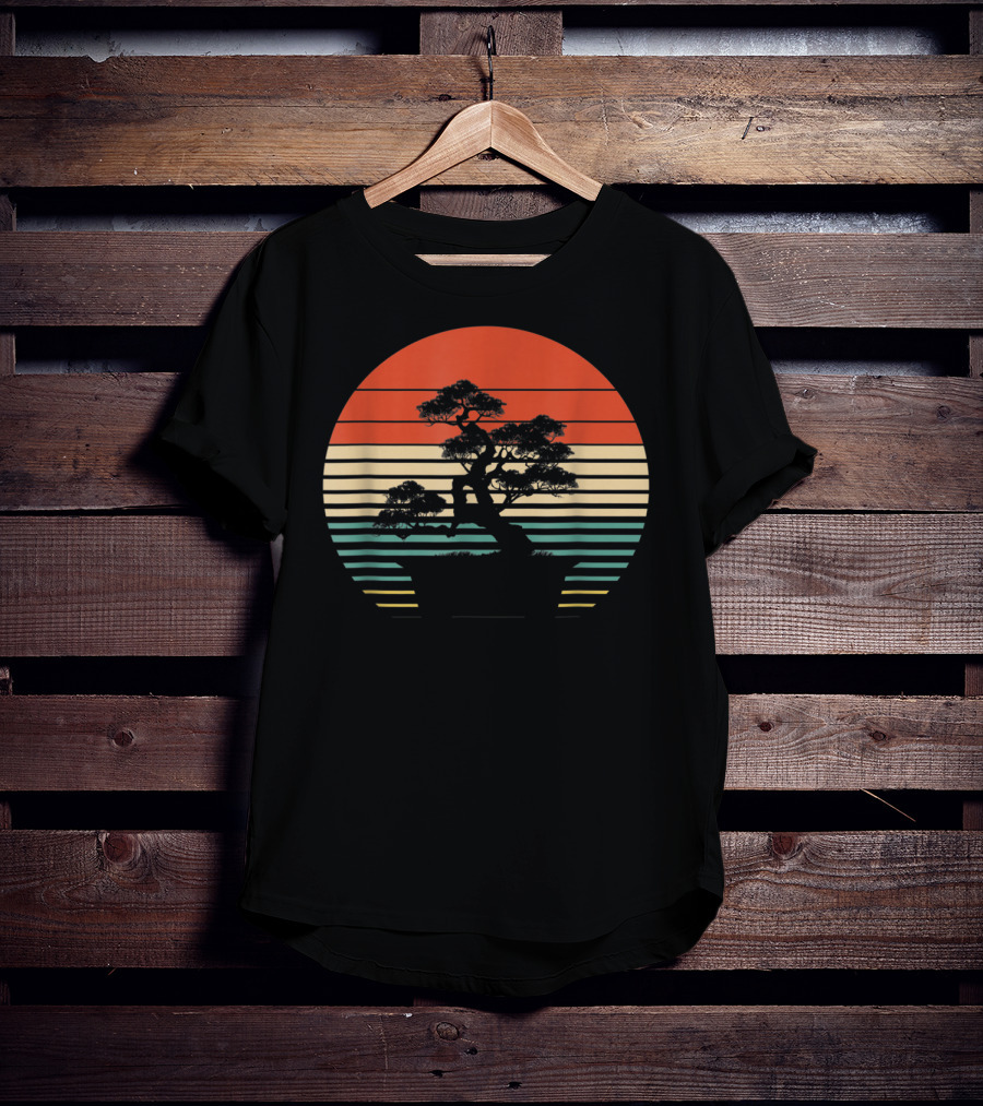 Bonsai Tree Japanese Retro Sunset T-Shirt