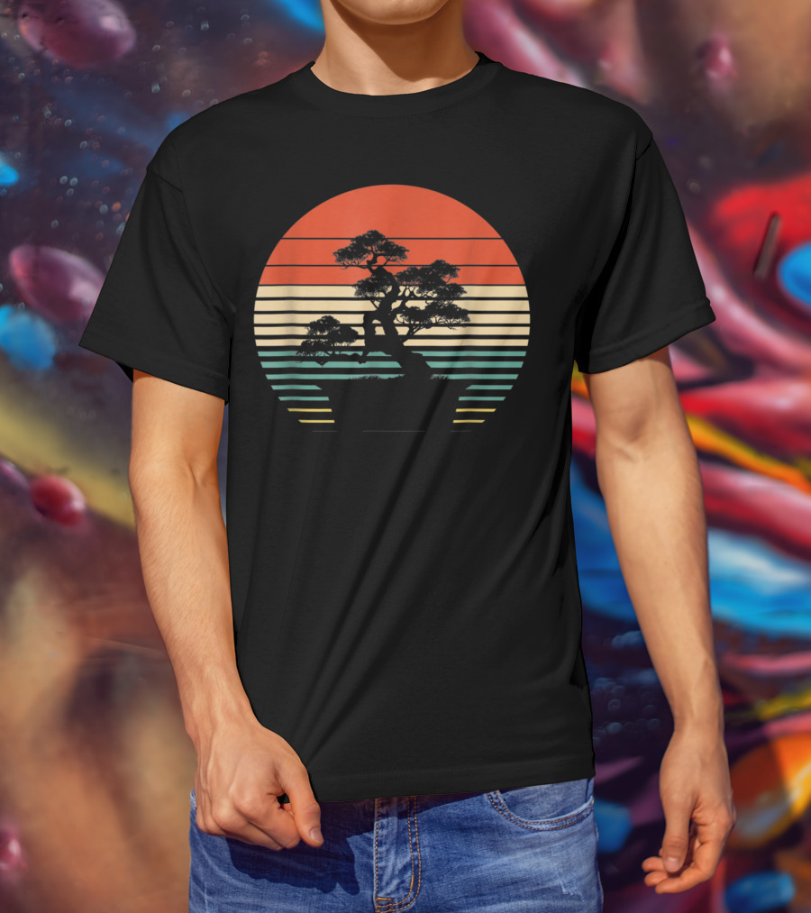 Bonsai Tree Japanese Retro Sunset T-Shirt