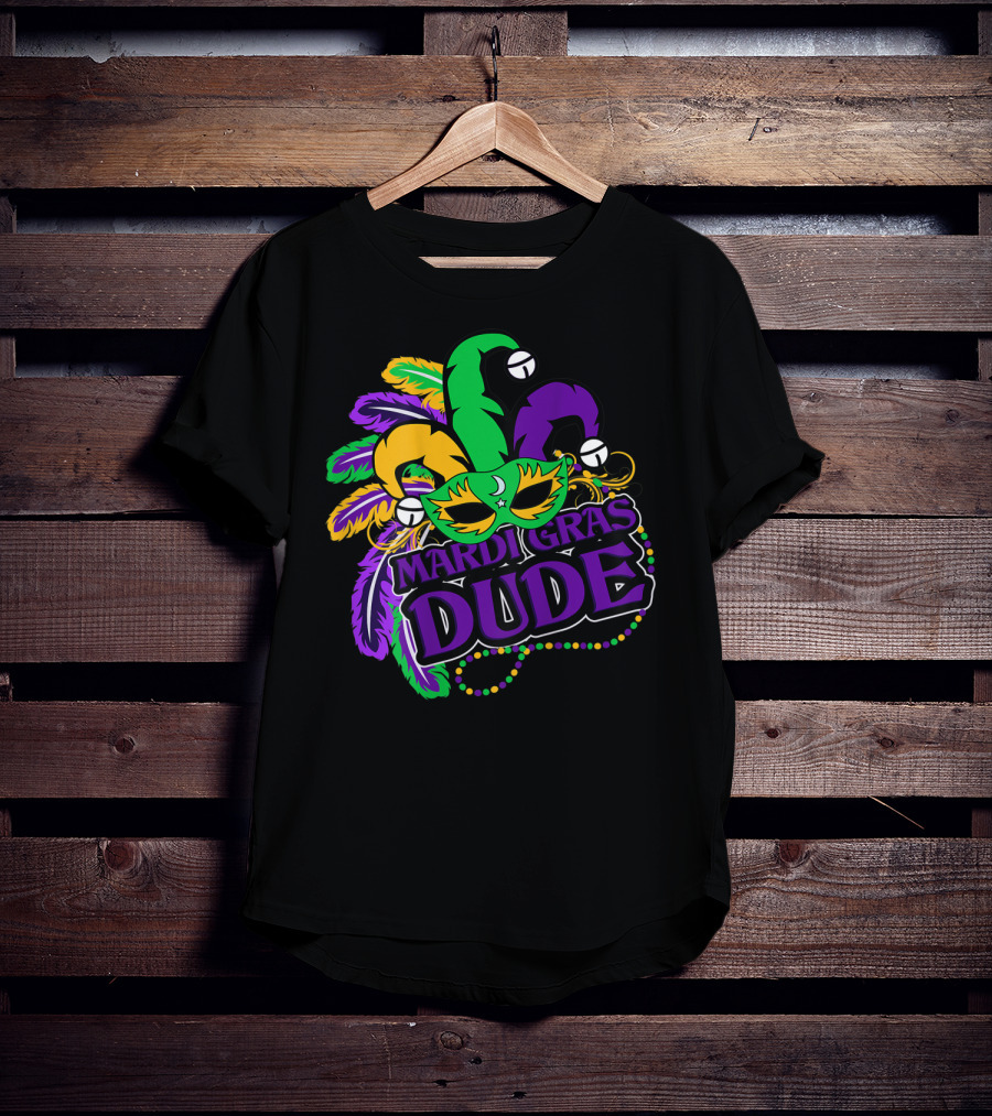 Mardi Gras Dude Kids Feather Mask Jester Hat Purple T-Shirt