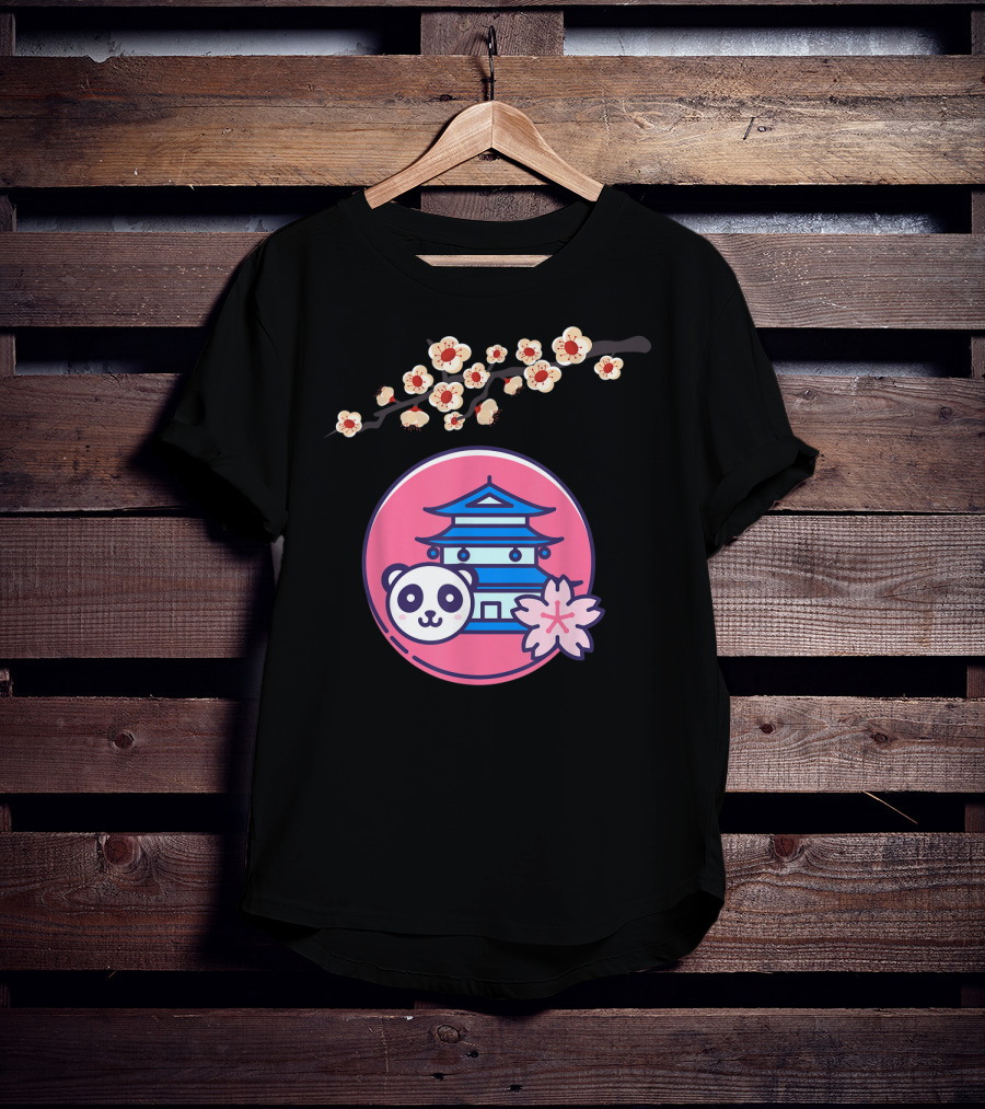 Cherry Blossom Festival Sakura Flower Japanese Panda Pagoda T-Shirt