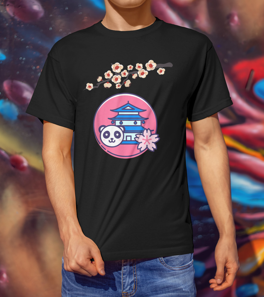 Cherry Blossom Festival Sakura Flower Japanese Panda Pagoda T-Shirt