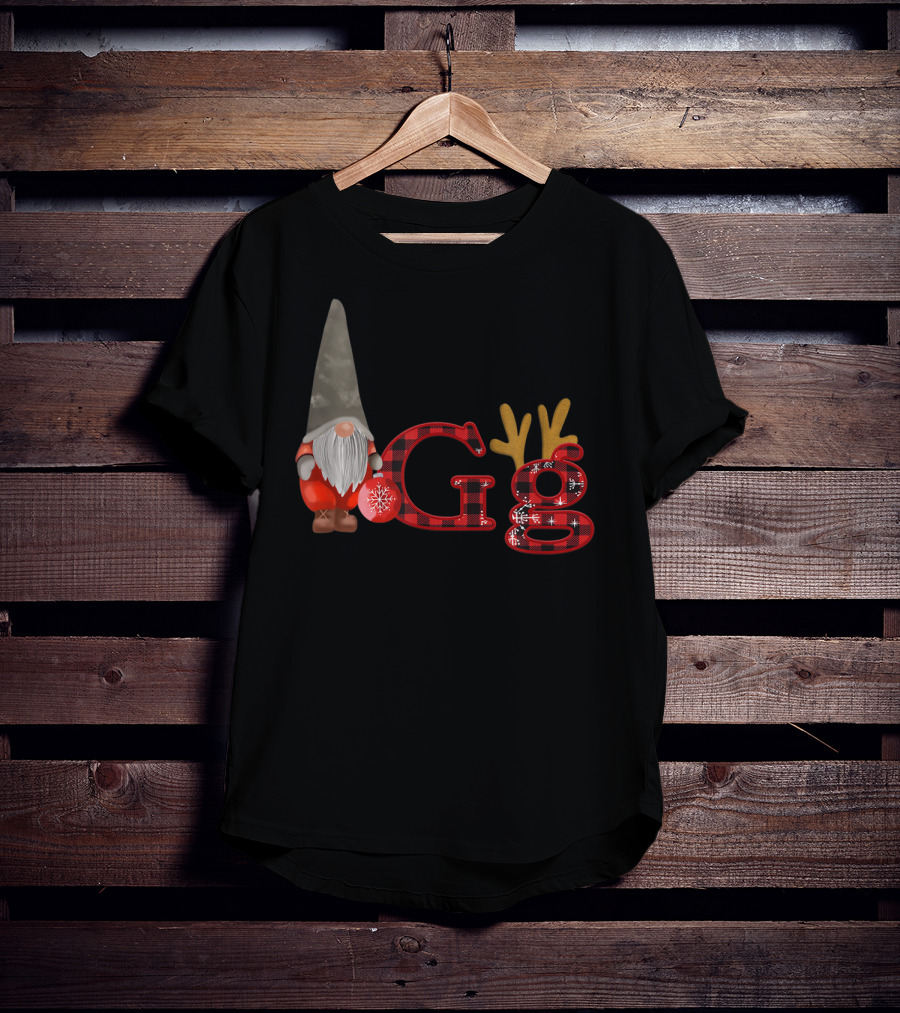Christmas Gnomes Gg Red Plaid Reindeer Antlers Snowflake T-Shirt