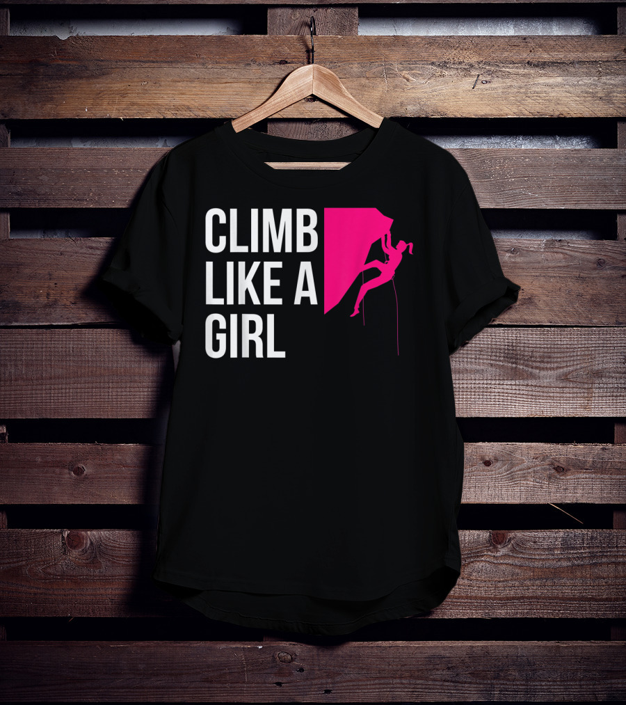Climb Like A Girl Women's Rock Climbing Iconic Pink T-Shirt