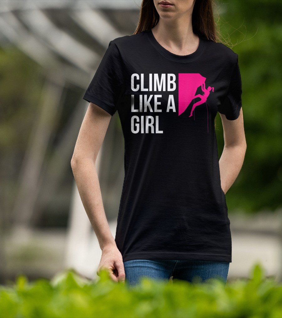 Climb Like A Girl Women's Rock Climbing Iconic Pink T-Shirt