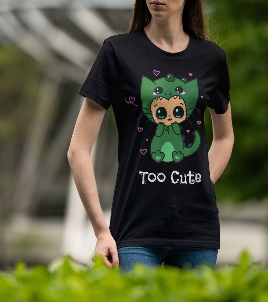 Too Cute Anime Chibi Kitten Dinosaur T-Shirt