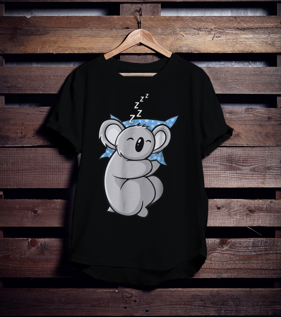Cute Koala Bear Lazy Sleeping Animal With Blue Polka Dot Pillow T-Shirt