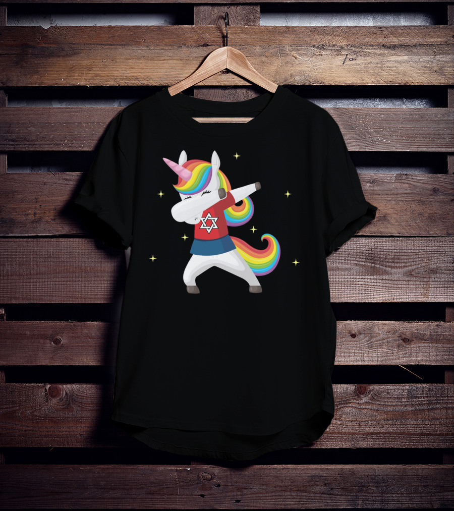 Unicorn Dabbing Star Of David Jewnicorn Rainbow Mane T-Shirt