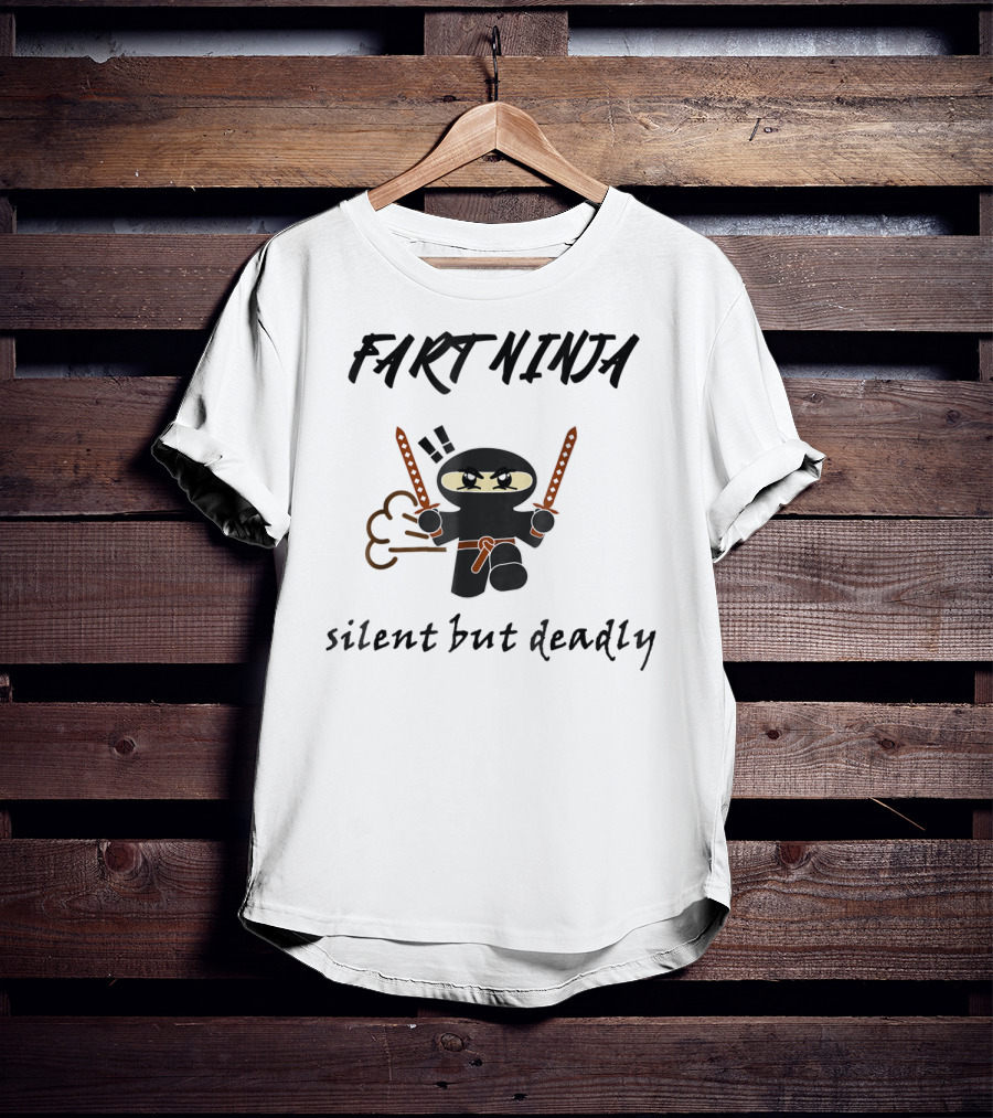 Fart Ninja Silent But Deadly Funny Cartoon Ninja With Swords And Fart Cloud T-Shirt