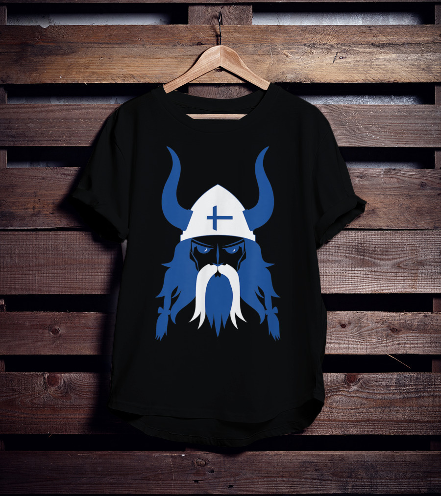 Finland Viking Nordic Scandinavian Warrior Blue Cross Helmet T-Shirt