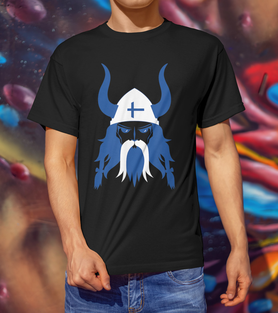 Finland Viking Nordic Scandinavian Warrior Blue Cross Helmet T-Shirt