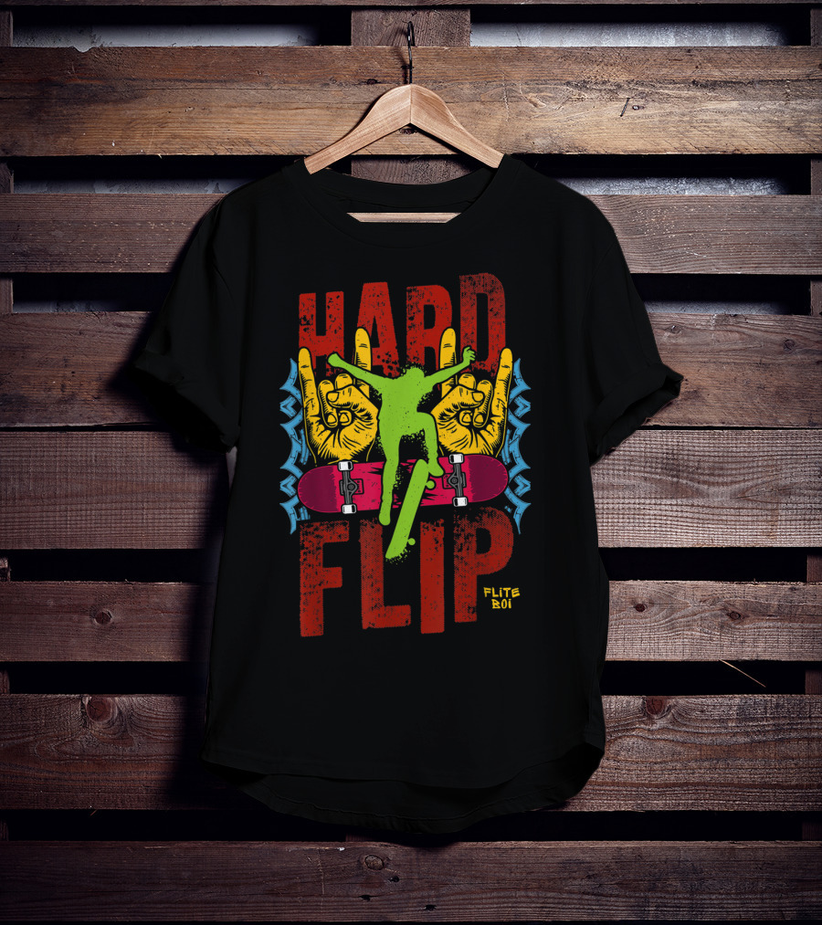 Flite Boi Skateboards Hard Flip Rock Hands Iconic Trick T-Shirt