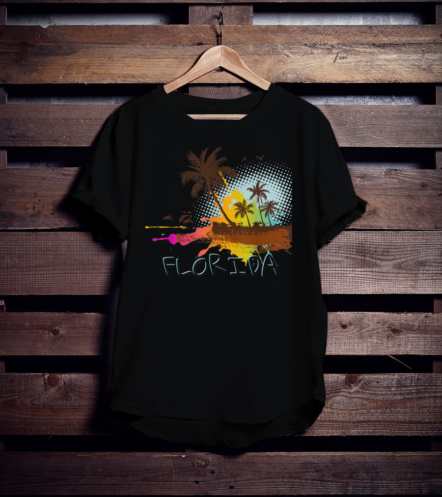 Florida Beach Vacation With Colorful Palm Tree Splash Art Ocean Lovers T-Shirt