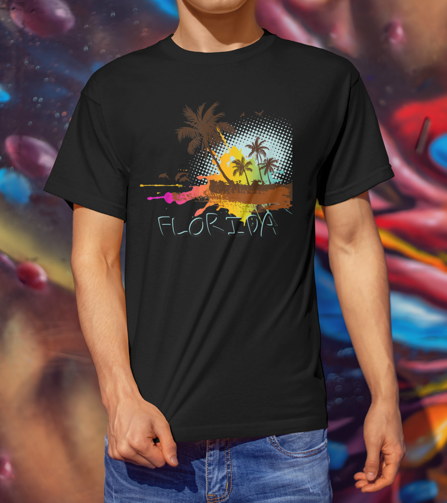 Florida Beach Vacation With Colorful Palm Tree Splash Art Ocean Lovers T-Shirt