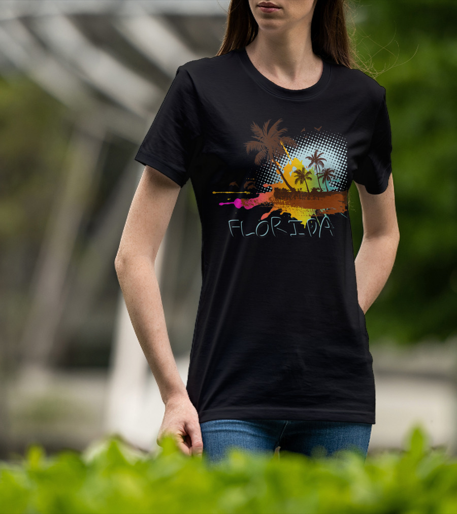 Florida Beach Vacation With Colorful Palm Tree Splash Art Ocean Lovers T-Shirt