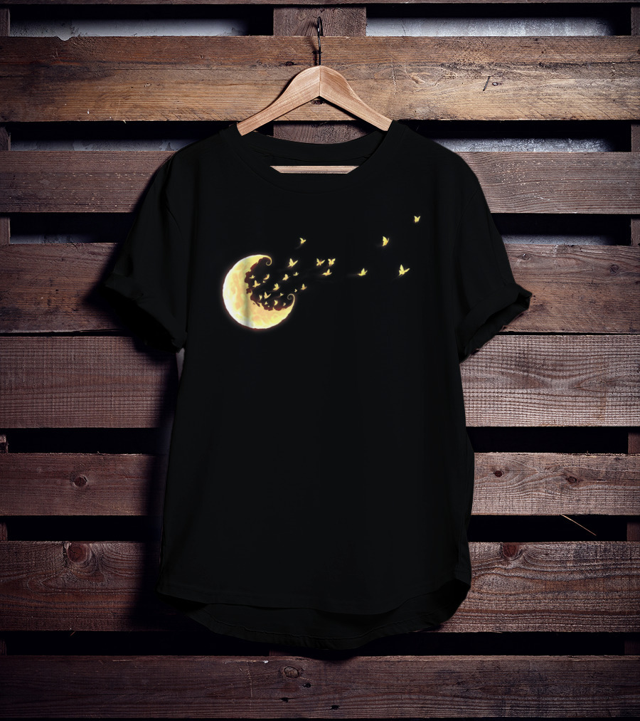 Flying Butterflies From Rainbow Crescent Moon T-Shirt