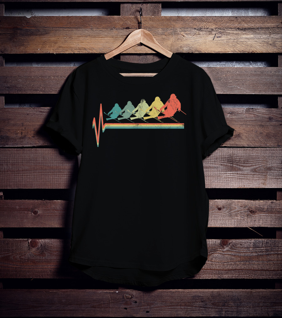 Freestyle Skiing Skier Heartbeat Pulse Retro Colors T-Shirt