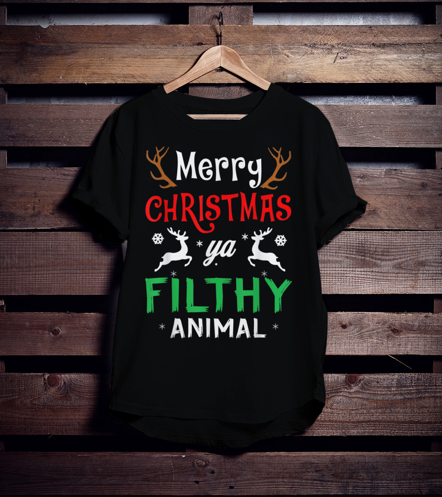 Merry Christmas Ya Filthy Animal Funny Alone At Home Movies T-Shirt