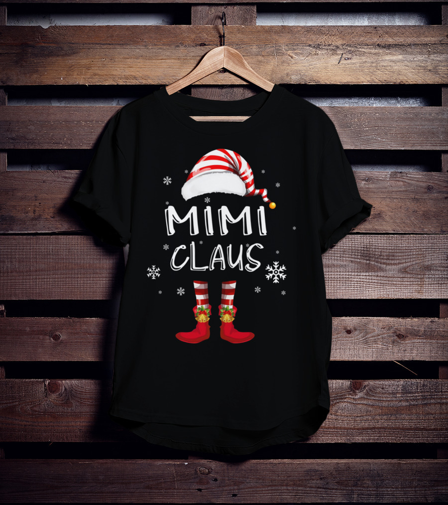 Mimi Claus Santa Hat Elf Boots Snowflakes Grandma T-Shirt