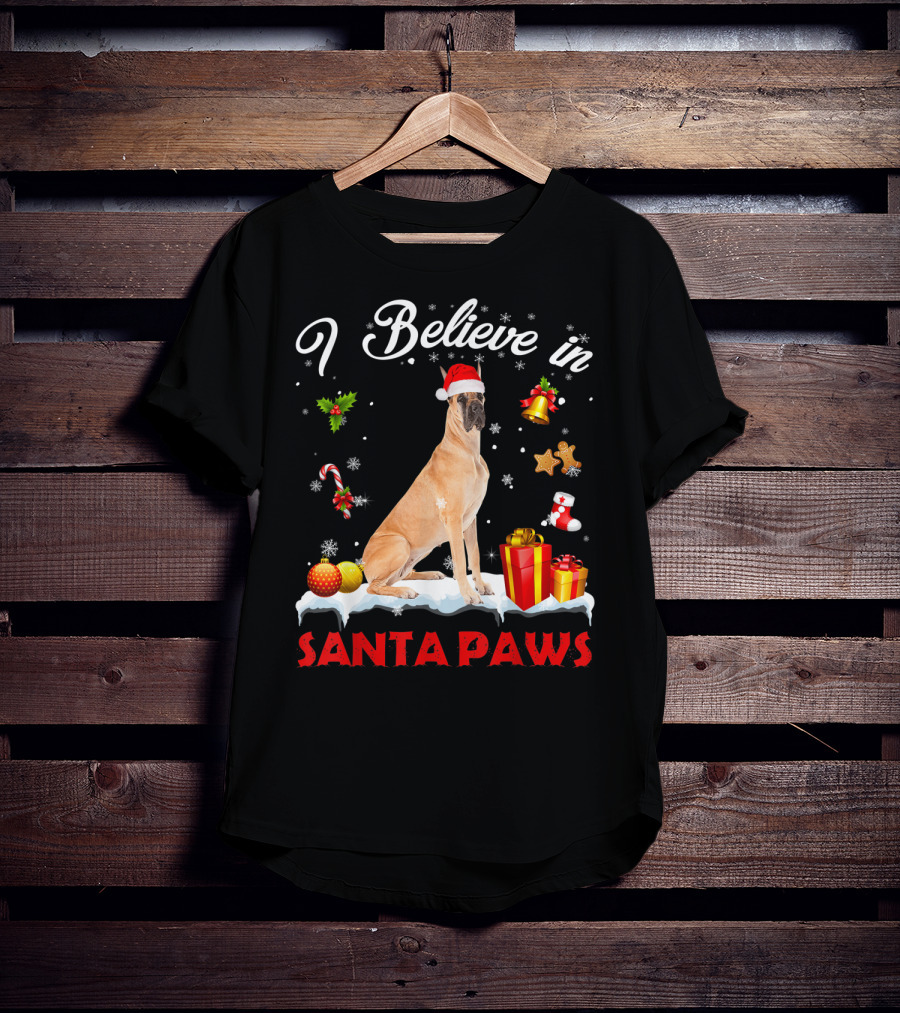 I Believe In Santa Paws Great Dane Christmas Decor T-Shirt