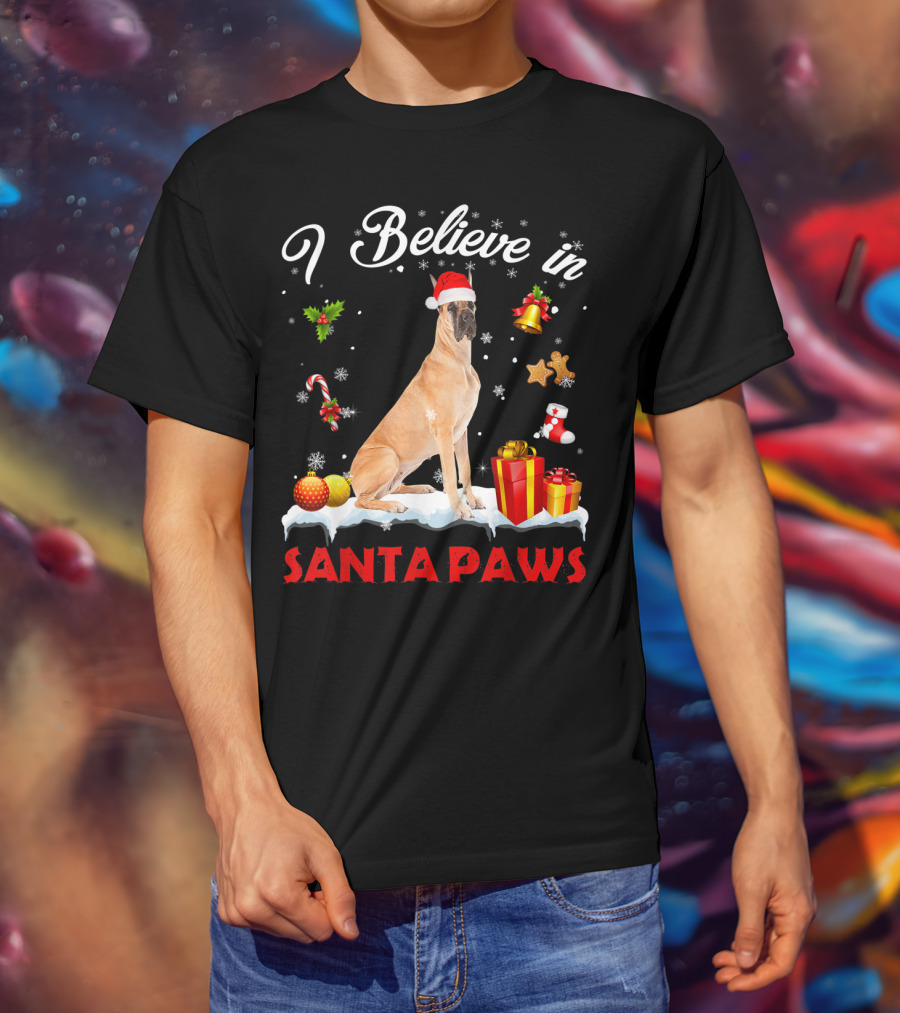 I Believe In Santa Paws Great Dane Christmas Decor T-Shirt