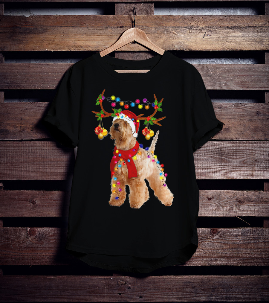 Wheaten Terrier Santa Reindeer With Festive Christmas Lights T-Shirt