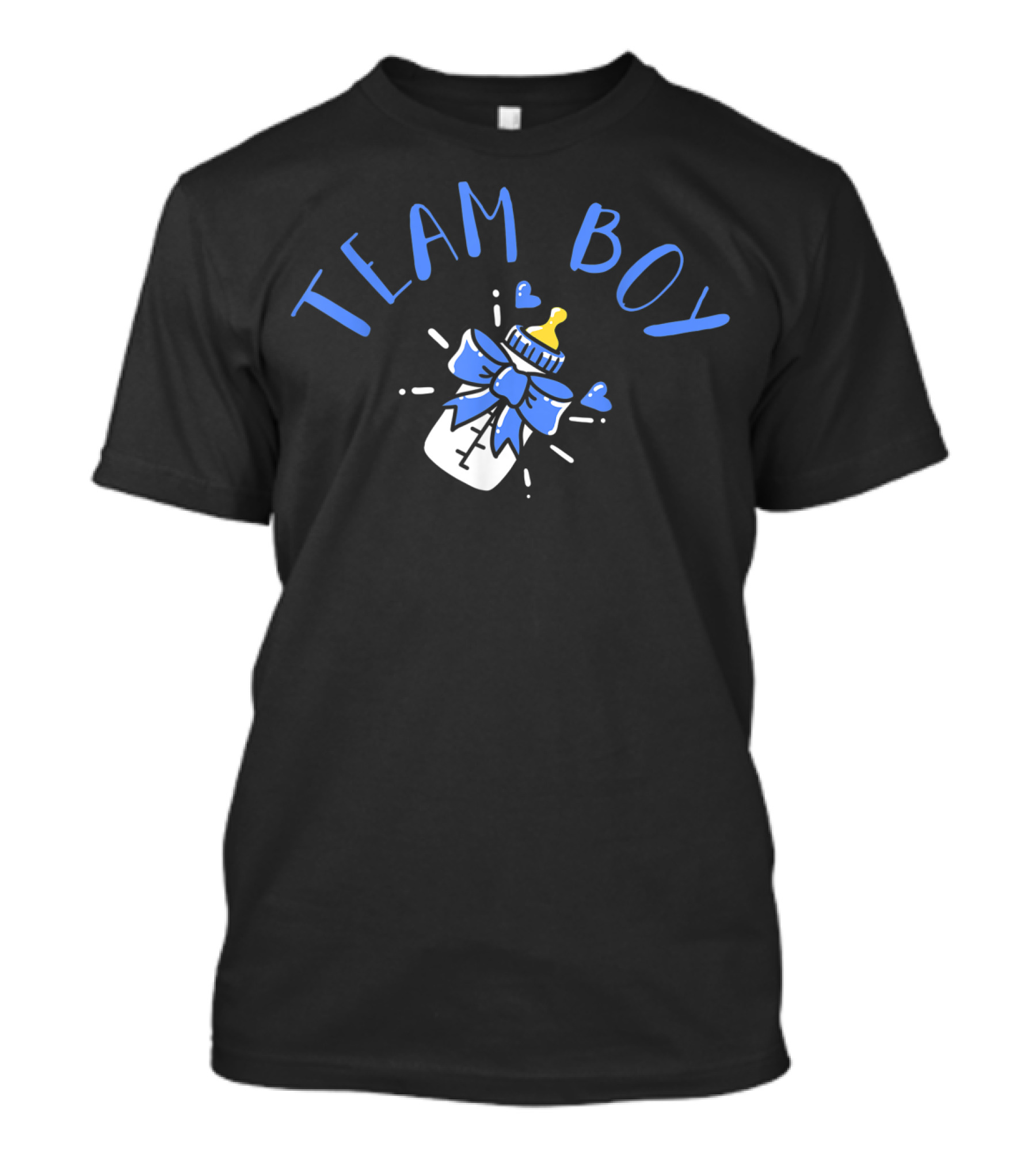Team Boy Baby Bottle Blue Bow Hearts T-Shirt