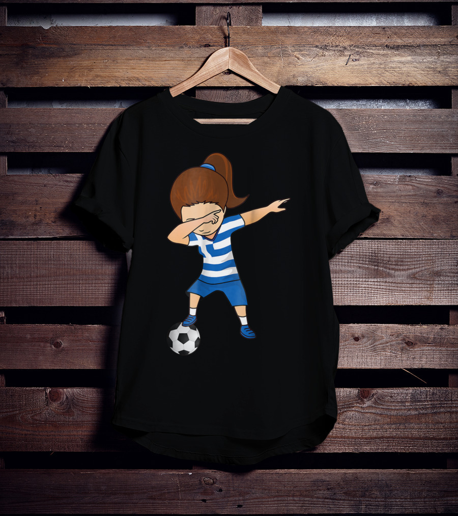 Greece Girl Dabbing On Soccer Ball Greek Football Player T-Shirt